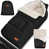 Kidiz® Babyfußsack Baby Fußsack Winterfußsack Babyschale mit Reißverschluss Kuschelsack Babydecke Kinderwagen waschbar verschließbarer Kopfteil,Tasche, passend für alle Kinderwagen, Schwarz