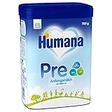 Humana Anfangsmilch PRE, Babynahrung zum Zufüttern und als alleinige Pre-Nahrung, mit wichtigen Ballaststoffen, von Geburt an, 700 g