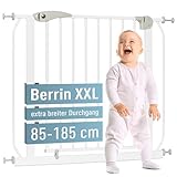 ib style Türschutzgitter Berrin XXL 85-185 - Extra breiter Durchgang, Treppenschutzgitter für Babys, Kindertreppen Gitter, Ohne Bohren, 85-95 cm, Weiß