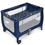 COSTWAY 2 in 1 Reisebett & Laufstall klappbar, 120 x 60cm Kinderbett, 2 Ebenen Babybett mit Matratze und Tragetasche (Blau)